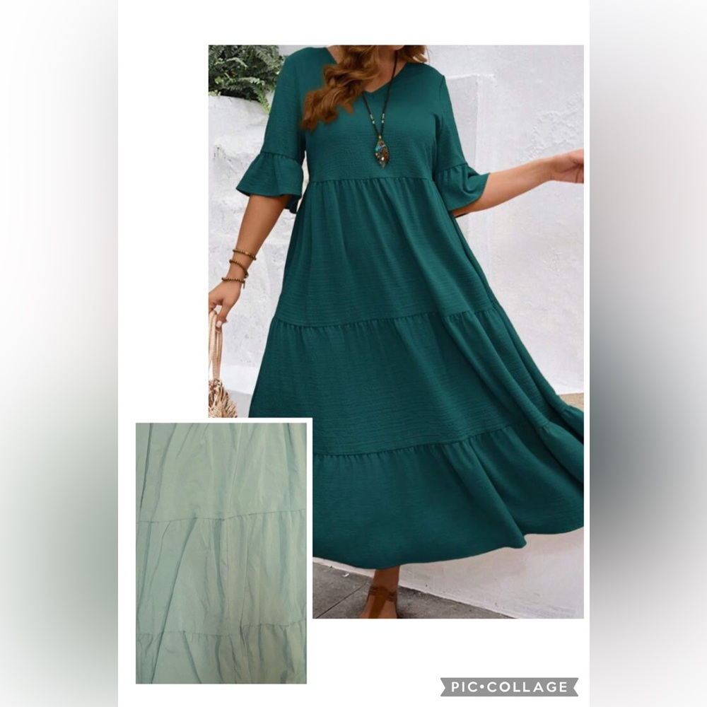 Shein Curve Sage Green Ruffle Sleeve Tiered Casual Comfy Maxi Dress‎ 8XL Plus